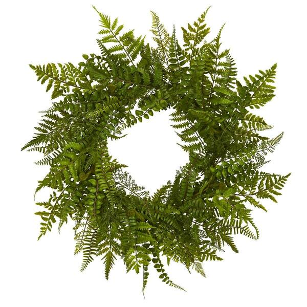 Nearly Natural 24 in. Mixed Fern Wreath 4205